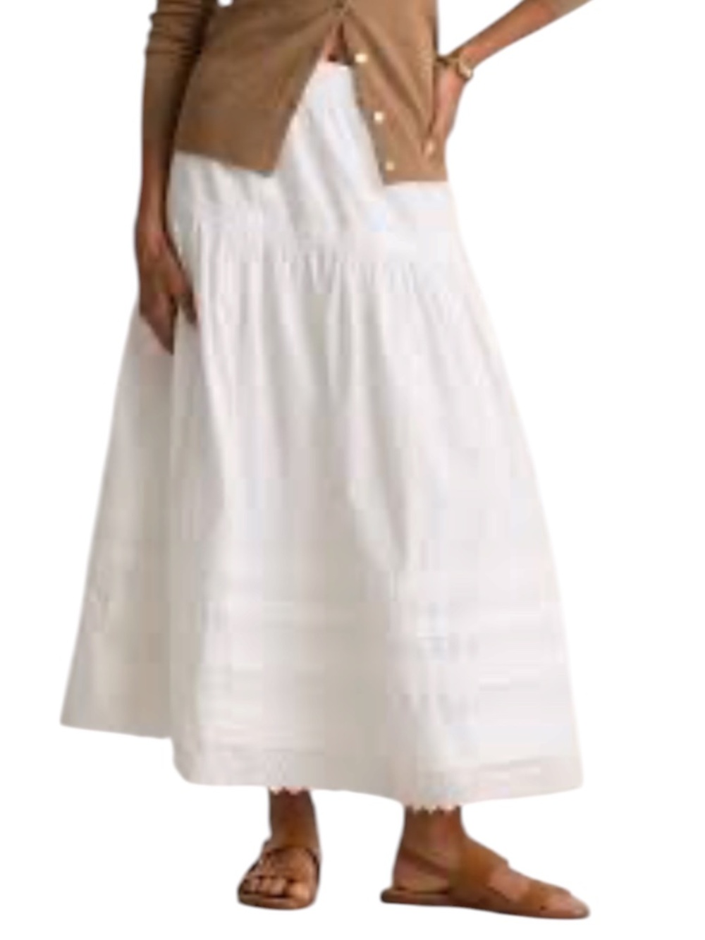 Quince 100% Organic Cotton Pintuck Maxi Skirt Lined  Womens XS Edwardian Airy